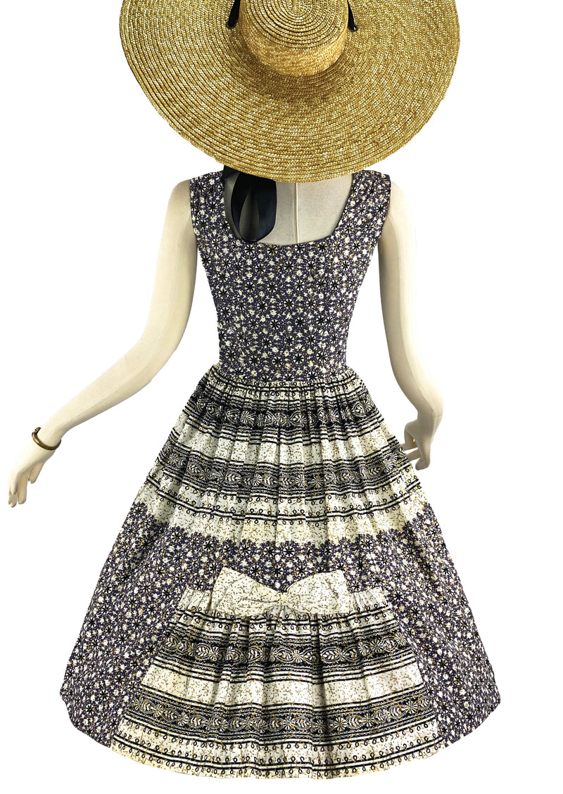 Vintage 1950s Black & White Print Cotton Dress- NEW!