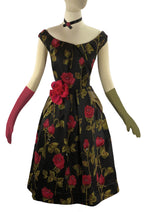 Vintage 1950s Designer Raoul Couture Red Roses Dress- New!
