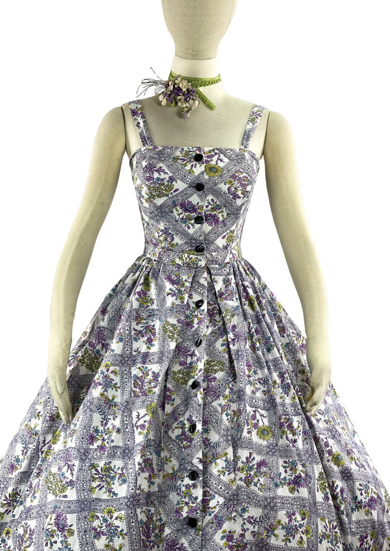 Late 1950s to Early 1960s Lilac Sprig Floral Sundress - NEW!