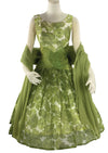 Vintage 1950s Green Floral Chiffon Party Dress - New!