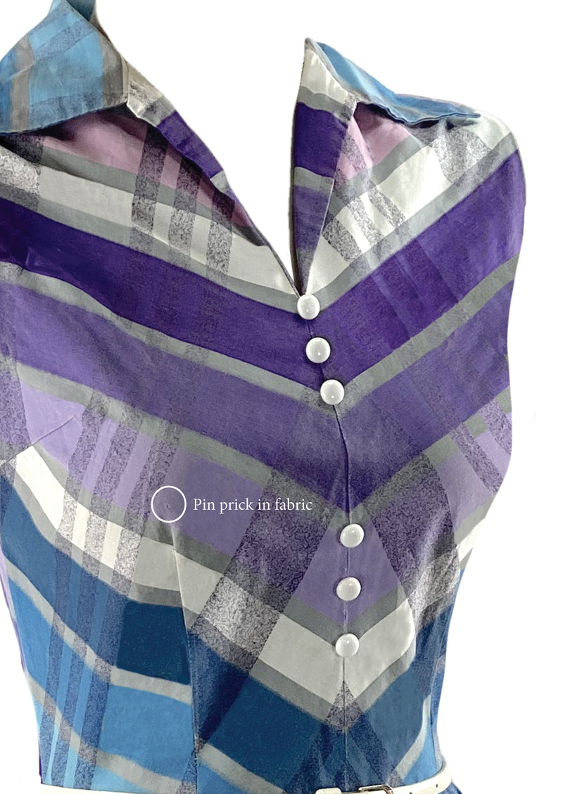 Vintage 1950s Purple, Blue & Pink Plaid Cotton Dress- NEW!