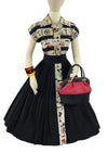 Stunning 1950s Black Primitive Art Print Cotton Dress - NEW!