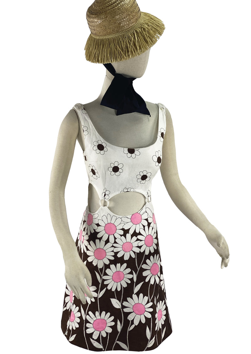 Vintage 1960s Cut-Out Daisy Print Mini Dress- NEW!