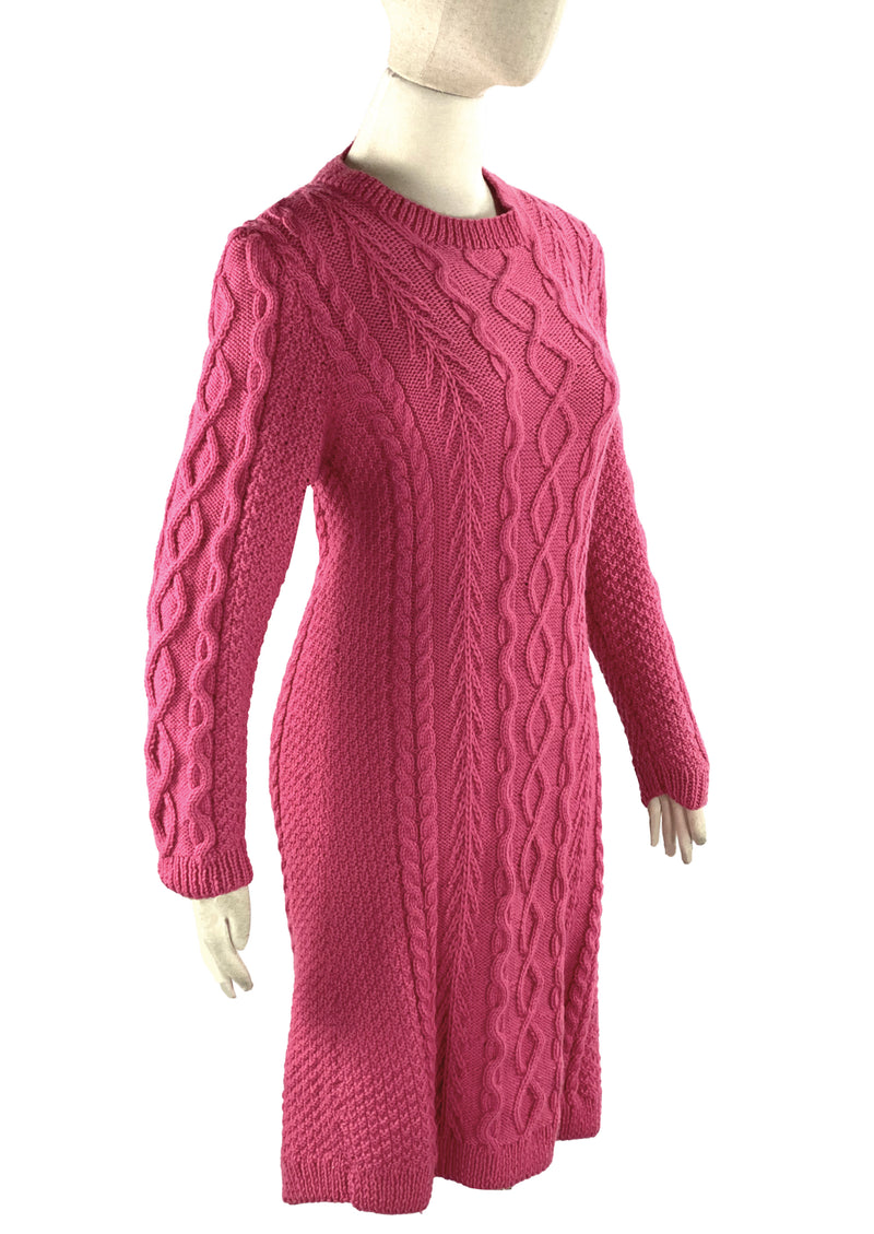 Vintage 1980s Rouge Pink Cable Knit Dress- NEW!