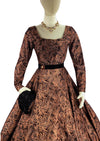 1950s Feather Print Black & Bronze Jacquard Dress- New! (ON HOLD)