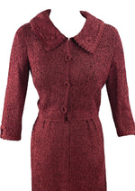 Late 1940s Merlot Ribbon Knit Dress and Jacket Ensemble - New!