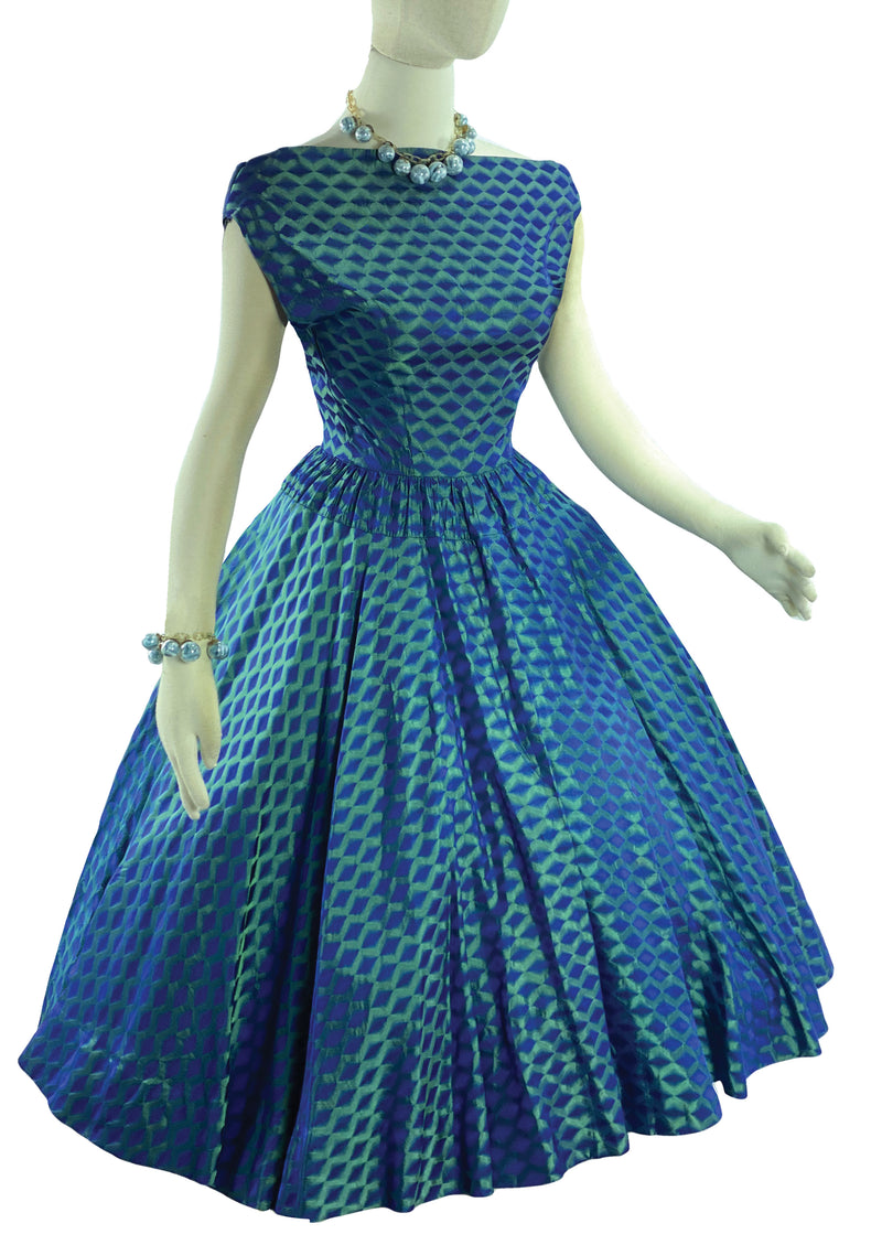 Vintage 1950s Blue Green Designer Dress - New!