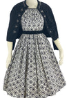 Lovely  Late 1950s B&W Eyelet Cotton Dress- New!
