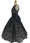Vintage 1950s Black/Gray Flocked Chiffon Party Dress