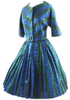 Early 1960s Blue Green Brocade Dress Suit - New!