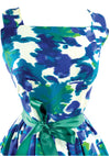 Vintage 1950s Blue Green Abstract Pique Cotton Dress - New!