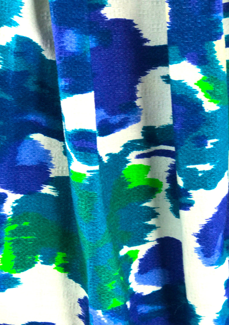 Vintage 1950s Blue Green Abstract Pique Cotton Dress - New!