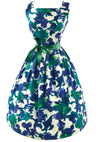 Vintage 1950s Blue Green Abstract Pique Cotton Dress - New!
