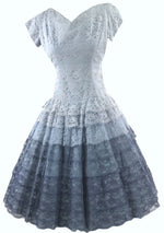 Vintage 1950s Graduated Blue Lace Dropped Waist Dress