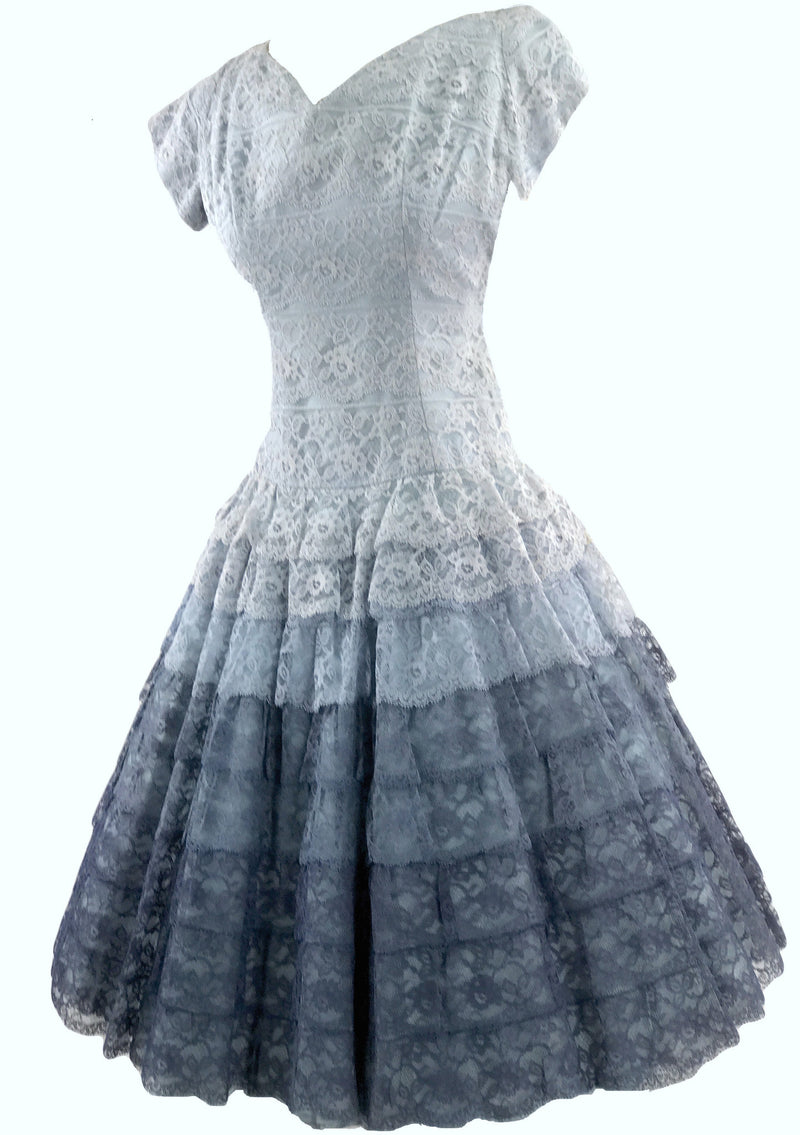 Vintage 1950s Graduated Blue Lace Dropped Waist Dress