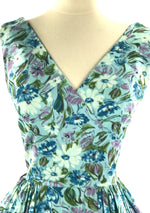 Vintage 1950s Blue Cotton Floral Dress - New!
