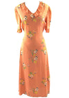 Lovely Vintage 1930s Orange Floral Crepe Day Dress - New!