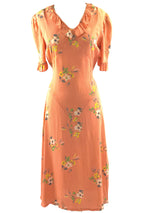 Lovely Vintage 1930s Orange Floral Crepe Day Dress - New!