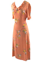 Lovely Vintage 1930s Orange Floral Crepe Day Dress - New!