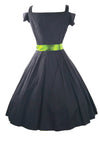 1950s Black Cotton Dress with 3D Felt Flowers- New!