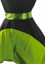 1950s Black Cotton Dress with 3D Felt Flowers- New!