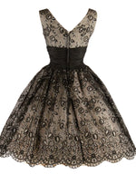 Gorgeous 1950s Black & Bronze Flocked Party Dress - New!