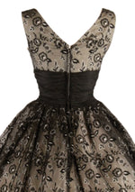 Gorgeous 1950s Black & Bronze Flocked Party Dress - New!