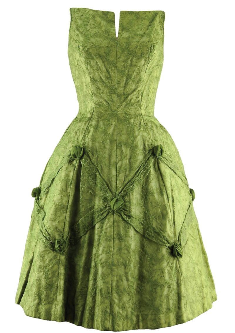Vintage 1950s Moss Green Embroidered Party Dress