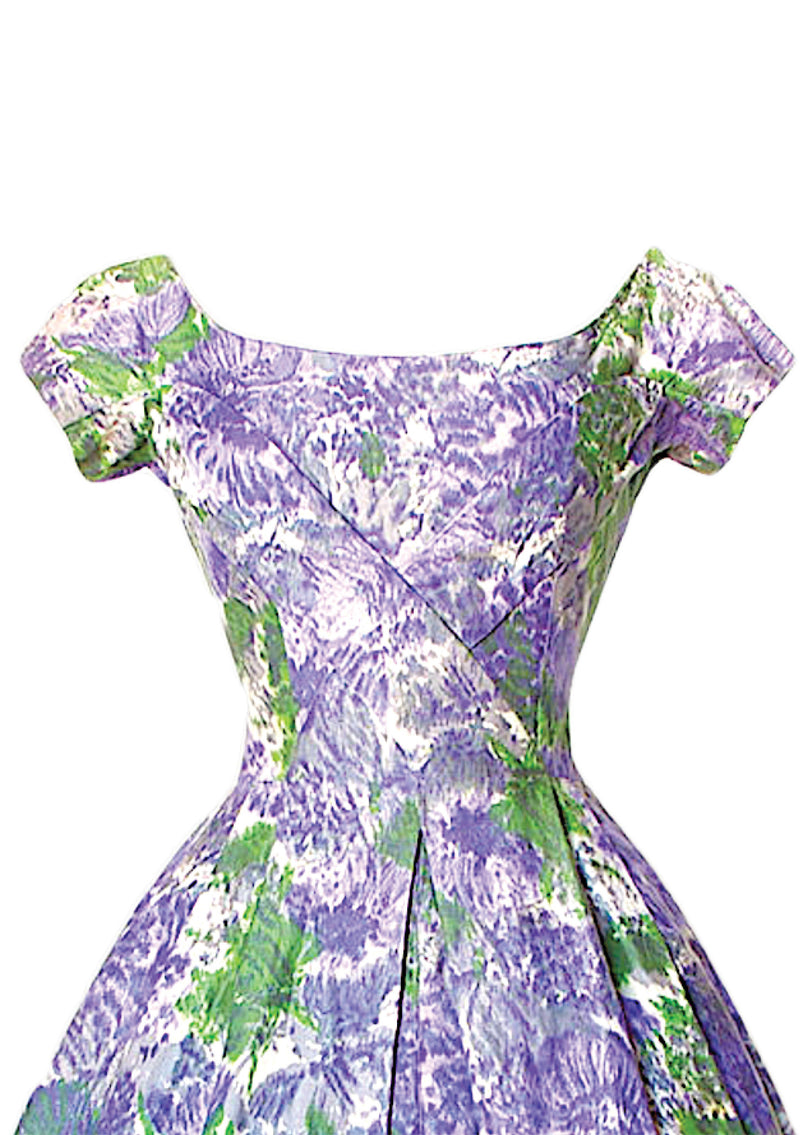 1950s Impressionist Lilac Dress - New!