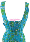 Vintage 1950s Blue Swirl Cotton Dress with Beads- New!