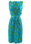 Vintage 1950s Blue Swirl Cotton Dress with Beads- New!