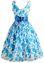 1950s Blue Roses Chiffon Party Dress - New!