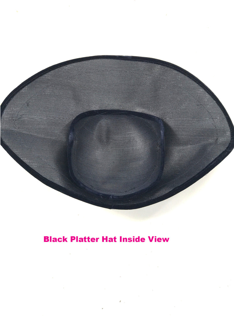 Vintage Late 1940s Black Straw Moulded Elongated Platter Hat - New!