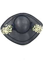 Vintage Late 1940s Black Straw Moulded Elongated Platter Hat - New!