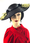 Vintage Late 1940s Black Straw Moulded Elongated Platter Hat - New!