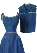 Rare 1940s Blue Chambray Dress & Jacket Ensemble - New!
