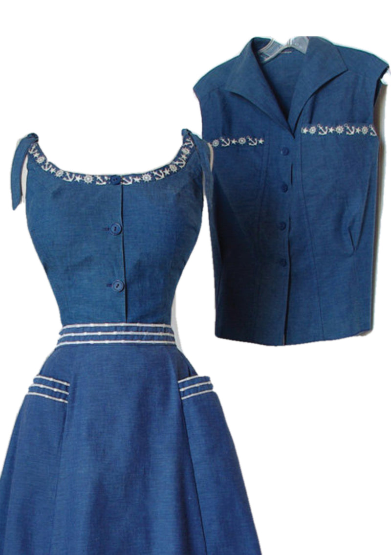 Rare 1940s Blue Chambray Dress & Jacket Ensemble - New!