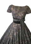 Vintage 1950s Black & Bronze Floral Voile Dress - New!