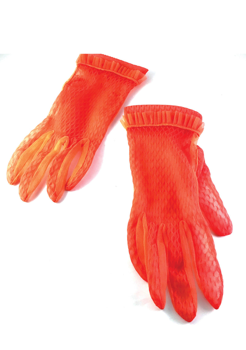 Vintage 1950s Tangerine Nylon Gloves - New!