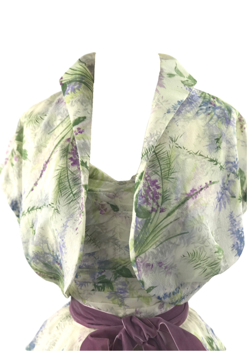 Vintage 1950s Floral Lilacs Nylon Dress Ensemble - New!