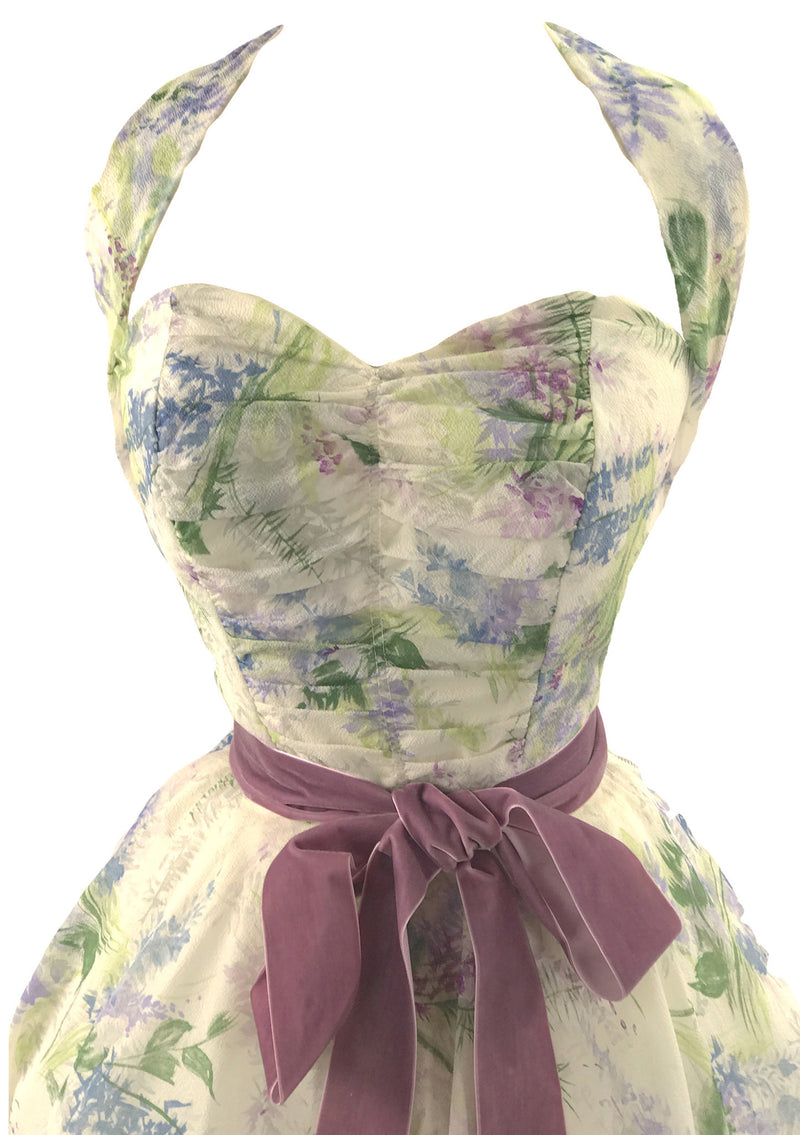 Vintage 1950s Floral Lilacs Nylon Dress Ensemble - New!