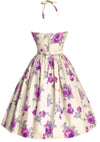 Vintage 1950s Purple Roses & Cream Cotton Day Dress