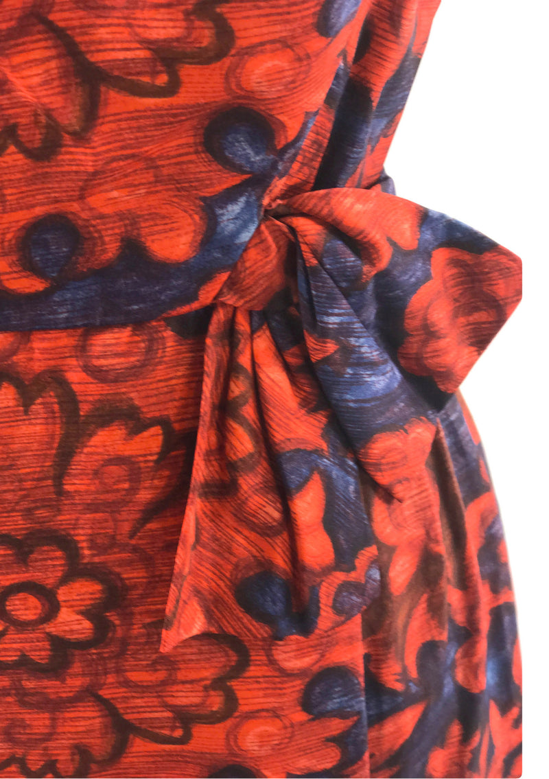 Vintage 1950s Graphic Red Chrysanthemums Silk Dress - New! (on hold)