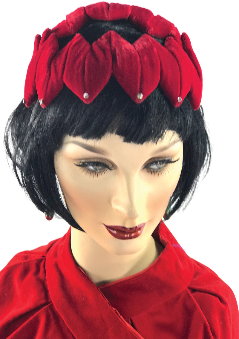 Vintage 1950s Sculptured Red Velvet Bandeau -New!