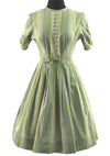 Vintage Early 1960's Sage Green Striped Cotton Day Dress - New!