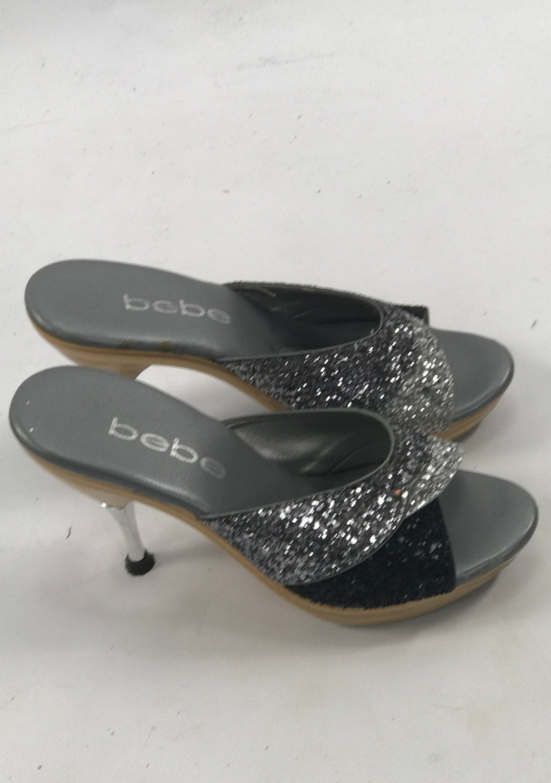 Vintage 1980s Silver and Black Glitter Polly Style Shoes - New!
