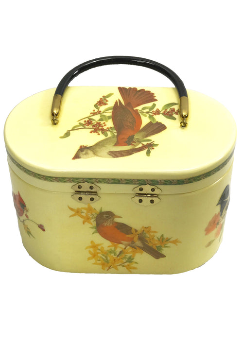 Vintage 1960s Decoupage Birds Oval Box Handbag - New!