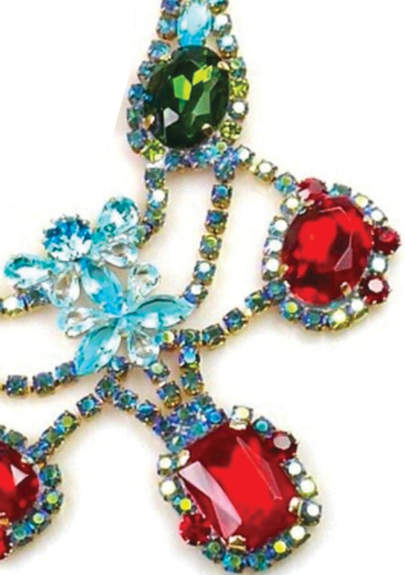 Ruby Red & Green Czech Necklace with AB Stones  - New
