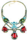 Ruby Red & Green Czech Necklace with AB Stones  - New