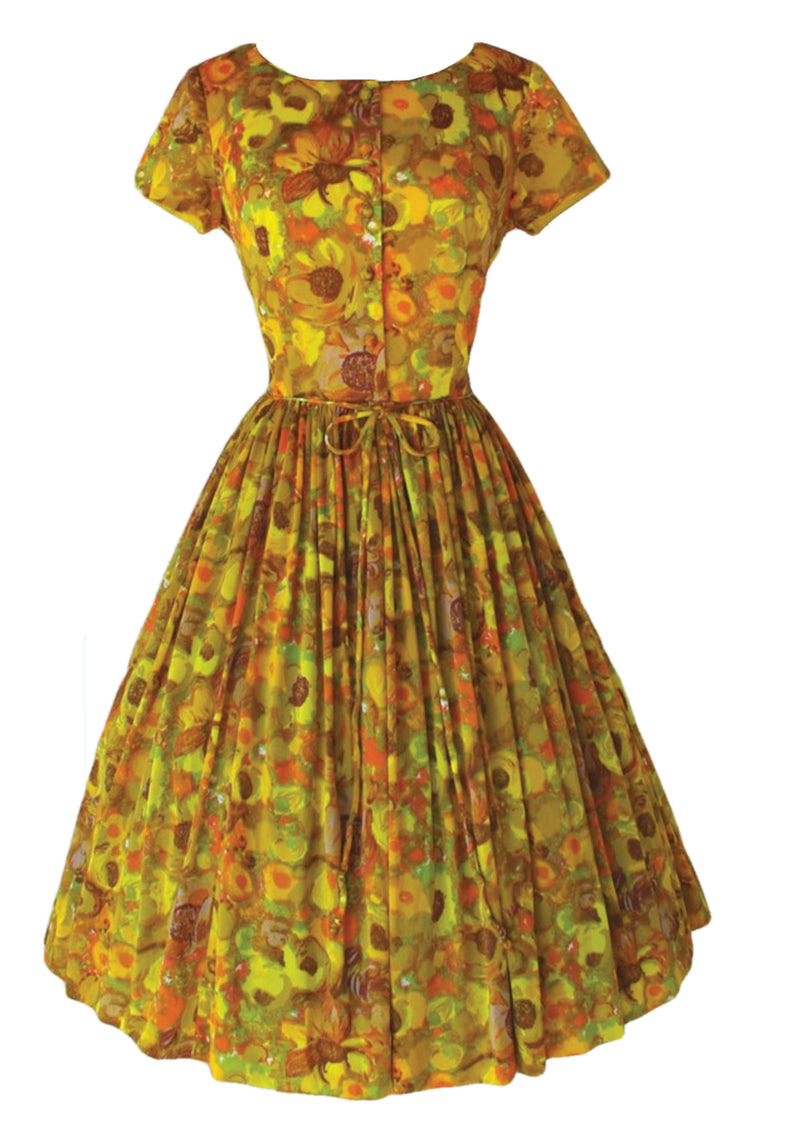 1950's -1960s Autumn Impressionist Print Dress  - New!